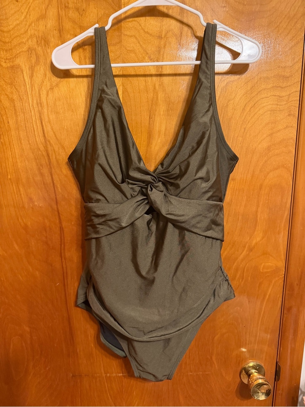 DKNY Olive Green Twist-Front One-Piece Swimsuit